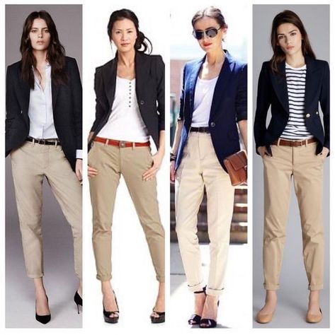 cd0dce8fca267bf1fb86cf43e18d5598desc48640386ri Navy And Tan Outfit, Tan Chinos Outfit Women, Black Slacks Outfit Business, Navy Blue And Beige Outfit, Navy And Beige Outfit, Outfit With Beige Pants, Outfit Pantalon Beige, Khaki Pants Outfit, Tan Accessories