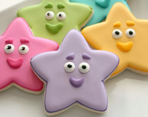 Dora The Explorer Star Cookies Explorer Birthday Party, Dora Party, Star Shaped Cookies, Shaped Cookies, Star Cookies, Pretty Cookies, Fancy Cookies, Creative Cookies, Beautiful Cookies