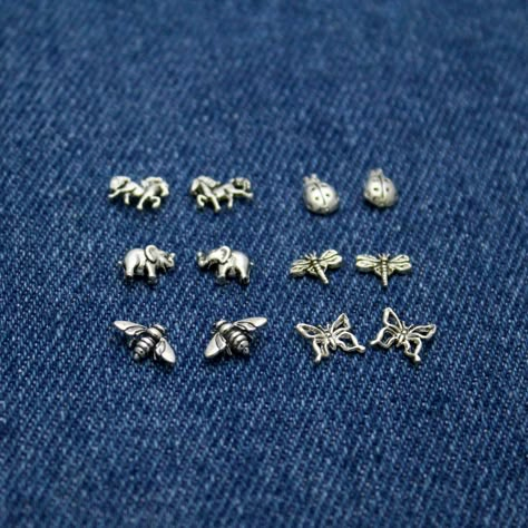 Cute Animal & Insect Studs in Sterling Silver Bumblebee, Lady Bugs, Butterfly, Horses, Elephants and Dragonfly, Minimalist Stud Earrings Cute sterling silver studs, petite that can be used everyday. In this photo, I have bumblebees, lady bugs, butterflies, horses, elephants and dragonflies. Price is for 1 pair. Comes on a card. Request giftwrap ($4) or a box at checkout (this is to save on packaging for customers who are not gifting). How to order: Add the item to your cart. Choose your opti Stud Earrings Aesthetic, Insect Earrings, Bug Earrings, Minimalist Stud Earrings, Grunge Jewelry, Stud Earrings Silver, Minimalist Earrings Studs, Lady Bugs, Jewelry Tattoo