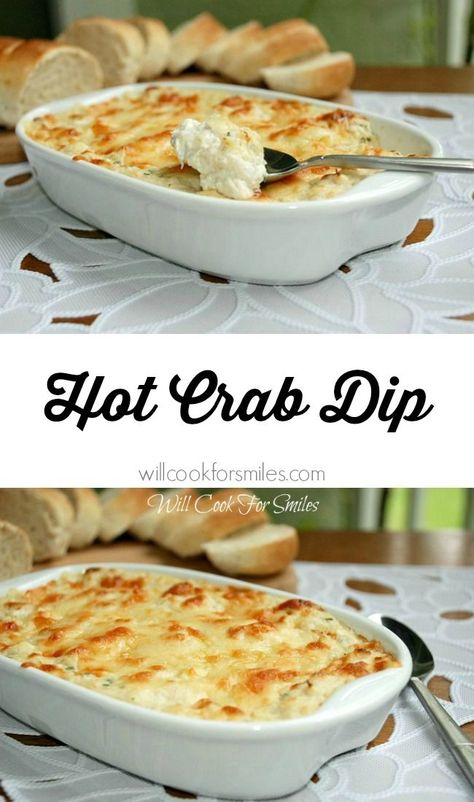 Absolutely incredible Hot Crab Dip!  It's made with crab meat, cream cheese, lots of other cheese and baked to perfection! Crab Dip Recipe, Dip Easy, Hot Crab Dip, Creamy Crab, Lump Crab, Crab Dip, Crab Recipes, Mozzarella Sticks, Buffalo Chicken Dip