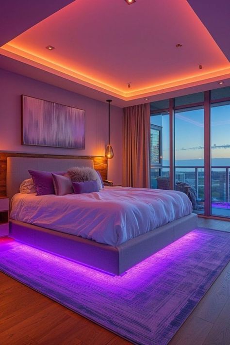 Led Light Setup, Room Ideas Led Lights, Home Bedroom Design, Sunrise Colors, Halloween Bedroom, Led Lighting Bedroom, Beachy Room, Bedroom Ambiance, Lighting Bedroom