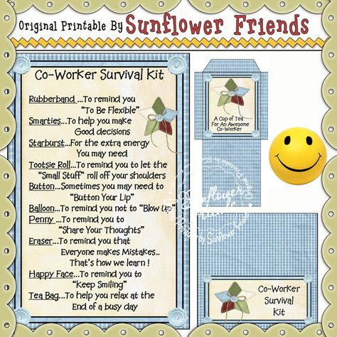 Co-Worker Survival Kit - Click Image to Close Chocolate Emergency Kit Gift Ideas, Kit Gift Ideas, Candy Sayings, Kindness Club, Best Survival Food, Survival Kit Gifts, Lipton Tea, Friends Clipart, Secret Sister