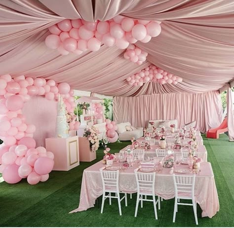 First Birthday Picture Ideas, Backdrop Gender Reveal, Pink Birthday Theme, Pastel Backdrop, Theme Bapteme, Birthday Picture Ideas, Pink Tent, Sweet 16 Party Decorations, Kids Party Planner