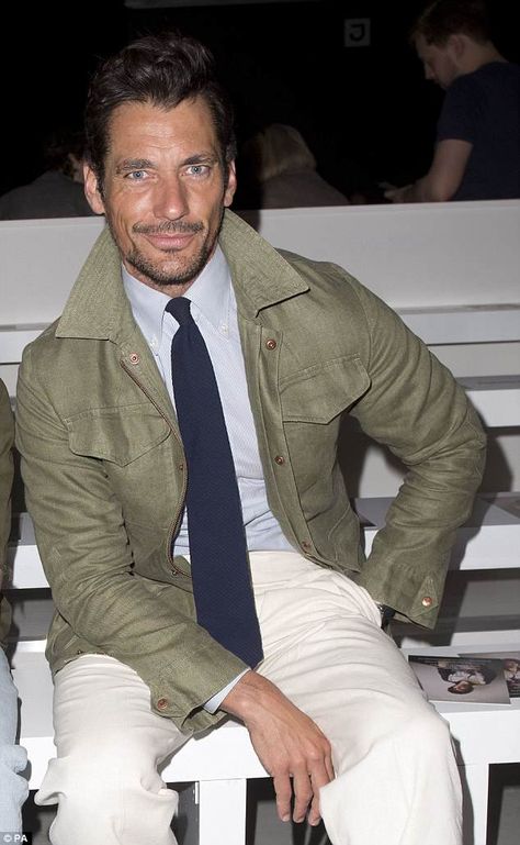 David Gandy looks suave as he joins Toby Huntington-Whiteley at London Fashion Week Men's | Daily Mail Online Olive Green Blazer Outfit, Green Blazer Outfit, Olive Blazer, Handsome Model, Olive Green Blazer, Dream Boat, London Fashion Week Mens, Tan Chinos, David James Gandy