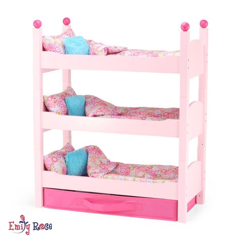 18 Inch Doll Furniture | Lovely Pink Stackable Triple Bunk Bed, Includes Fabric Doll Clothes Storage Drawer and Plush Multi-Colored 4 Piece Doll Bedding Sets | Fits American Girl Dolls - Walmart.com - Walmart.com Doll Clothes Storage, Kidkraft Dollhouse, American Girl Beds, Doll Bunk Beds, Baby Doll Furniture, Bunk Bed Sets, American Girl Doll Sets, Princess Christmas, Triple Bunk Bed