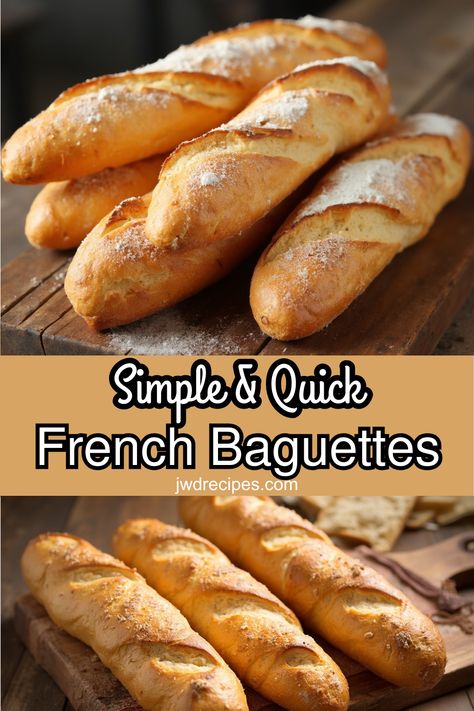 Master the art of French baking with this foolproof baguette recipe that takes minimal time and effort. Transform your kitchen into a Parisian bakery with this Homemade Baguette Recipe that yields perfectly crusty results every time. Perfect for Fresh Baked Bread enthusiasts who want to create magic in their own kitchen. Learn the techniques passed down through generations! #FrenchBaguette #BreadBaking #HomemadeBread #BakingTips Bagett Bread Recipes, Baquette Bread Recipes, Baggett Recipe, Quick Baguette Recipe, Quick Baguette, Easy Baguette Recipe, Fresh Baked Bread Recipe, Homemade Baguette Recipe, Sourdough Baguette Recipe