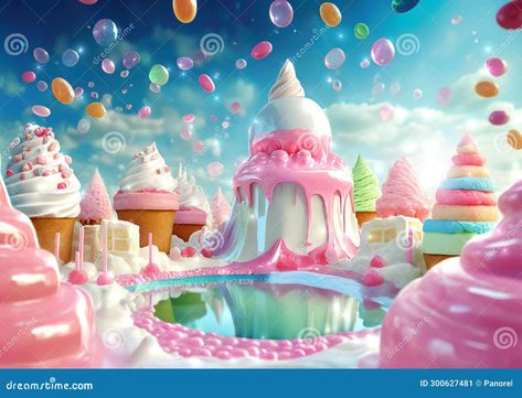 Candy World Landscape of Jelly, Ice Cream and Cupcakes. Stock Illustration - Illustration of marshmallow, tale: 300627481 Candy World Illustration, Ballet Backdrop, Fairy Tale Landscape, Tooth Illustration, Jelly Cupcakes, Ice Cream World, Jelly Ice Cream, Candy World, Ice Cream Cupcakes