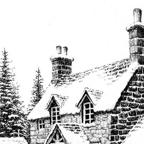 Brian on Instagram: "Well, that’s my Chrismassy, wintry, snowy scene done for another year. Swipe for a ‘with rocks’ version. I couldn’t decide which I prefer so you get both for the price of one. . #inkonpaper #countrycottage #snow #winter #christmas #penandink #fineliner #architecture #wintercottage #winterscene" Christmas Landscape Drawing, Fineliner Architecture, Snowy Building, Snow Sketch, Gothic Xmas, Winter Sketch, Kingdom Ideas, Snowy Window, Pencil Colours