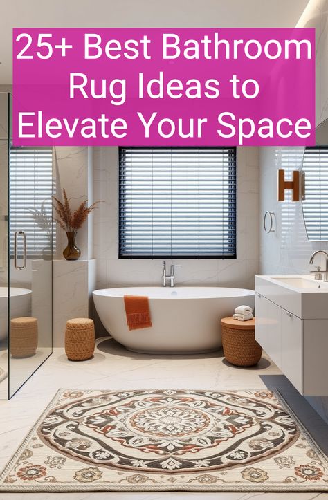 25+ Best Bathroom Rug Ideas to Elevate Your Space Extra Large Bathroom Rug, Half Bathroom Rug Ideas, Bathroom Carpet Ideas, Large Bathroom Rug Ideas, Small Bathroom Rug Ideas, Bathroom Rug Placement, Bath Rug Ideas, Modern Bathroom Rugs, Bathroom With Rug