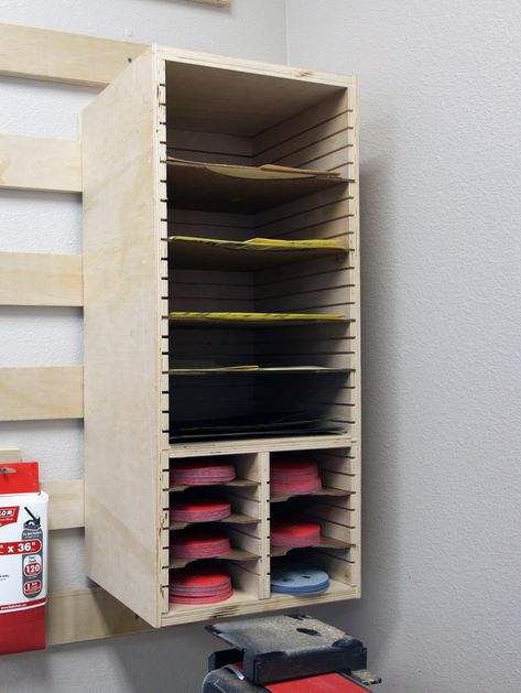 Sandpaper Storage Station Sand Paper Storage Ideas, Sanding Station, Sandpaper Storage, Woodworking Storage, Woodworking Bed, Sand Paper, Woodworking Joinery, Diy Garage Storage, Woodworking Joints