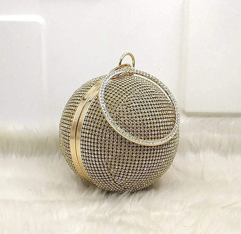 Women round clutch | suitable to wedding, banquet, party, cocktail, and ideal gift to family, lover, friends | Golden colour 💛 Golden Clutch, Crystal Bags, Round Box, Box Clutch, Evening Handbag, Ladies Clutch, Women Bags Fashion, Women Diamond, Cute Bags