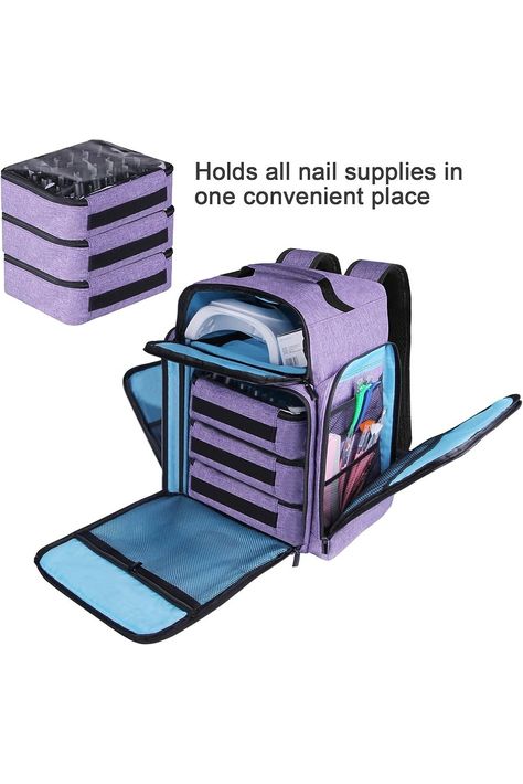 Famard Nail Polish Organizer Backpack Holds 108 Bottles(15ml - 0.5 fl.oz) and a Nail Lamp, Nail Supplies Organizer Case with 3 Removable Nail Polish Pouches, Nail Storage Bag for Nail Tech (Purple) Travel Nail Tech Organization Ideas, Nail Tech Organization Ideas, Nail Supplies Organization, Nail Storage, Paint Organization, Tech Organization, Nail Polish Storage, Nail Polish Organizer, Backpack Organization