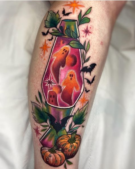 Colourful Tattoo Sleeve, Traditional Tattoo Halloween, Boredpanda Viral Pins, Fall Tattoos, Halloween Tattoos Sleeve, Strawberry Drawing, Pumpkin Tattoo, Autumn Tattoo, Bottle Tattoo