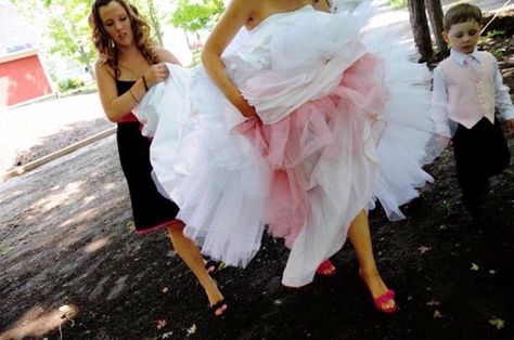 Dyed Crinoline adds a sweet dash of color to a white gown. Pink Wedding Accessories, Hay Wedding, Wedding Centerpieces Diy Rustic, Weddings By Color, Rustic Wedding Centerpieces, Wedding Centerpieces Diy, Wedding Dress Trends, Rustic Chic Wedding, White Wedding Dresses