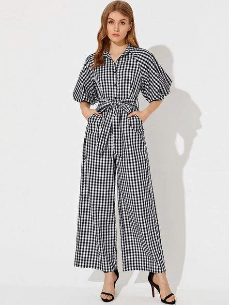 Gingham Jumpsuit, Gingham Outfit, Shirt Jumpsuit, Plaid Jumpsuit, Long Dress Casual, Jumpsuit With Sleeves, Kawaii Clothes, Two Piece Outfit, Street Style Women