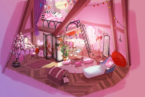 Marinette Bedroom Ideas, Drawings Of Rooms Bedrooms, Marinette Room Real Life, Pink Room Drawing, Marinette Bedroom, Marinette House, Drawings Of Rooms, Marinette Room, Ladybug Bedroom