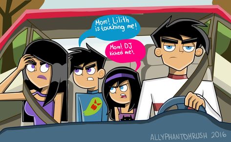 A Family Outing (Remake) by AllyPhantomRush Danny And Sam, Amethyst Ocean, Danny Phantom Sam, Ugly Drawing, Phantom Planet, Phantom Comics, Cartoon Video Games, Ghost Boy, Batman Family