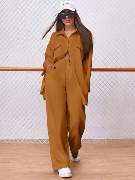 Blouse Pants Set, Co Ord Sets Pants, Two Piece Outfits Pants, Blouse And Pants, Co Ords Outfits, Pocket Blouse, Oversize Sleeves, Oversized Collar, African Clothing Styles