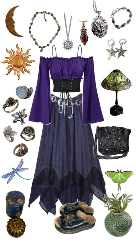 Witch goth boho hippie whimsical whimsigoth 90s vintage outfit aesthetics fashion thrifted sun moon jewellery celestial crystal jewellery Witchcore Aesthetic Outfits, Witchy Aesthetic Outfit, Witch Aesthetic Outfit, Fashion Terminology, Witchy Outfits, Magic Clothes, Witchy Aesthetic, Cottagecore Outfits, Earthy Outfits