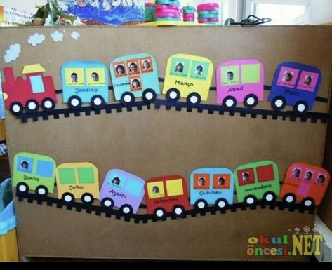 Train Wagon, Train Crafts, Birthday Board Classroom, Class Birthdays, Birthday Bulletin Boards, Classroom Birthday, Welcome Board, Birthday Wall, Preschool Arts And Crafts