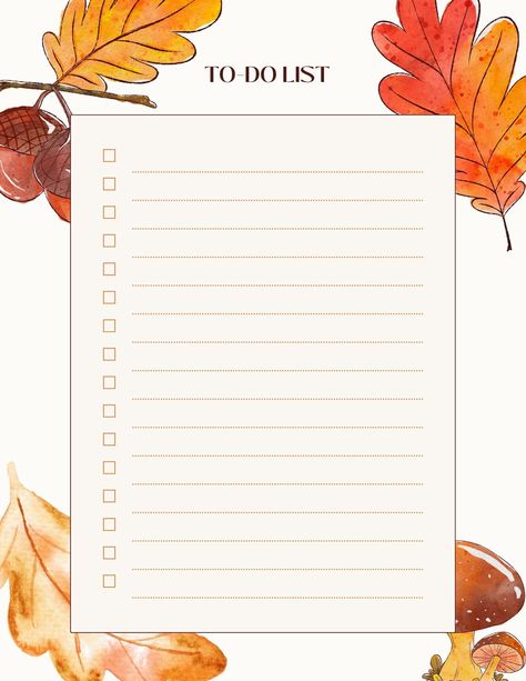 A fall-themed to do list to help you organize your tasks. Fall To Do List Template, September To Do List, Fall Bucket List Template, To Do List Fall, Autumn List, Holiday To Do List, Fall To Do List, Autumn To Do List, To Do List Aesthetic