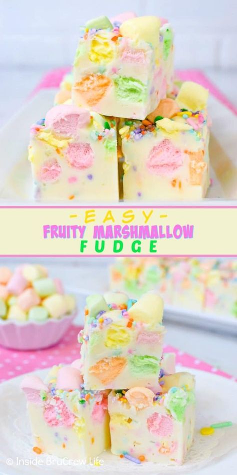 Easter Fudge Easy, Colored Marshmallow Recipes, Dollar Store Recipes, Easter Fudge Recipes, Unique Fudge Recipes, Birthday Fudge, Easy Fudge Recipe 3 Ingredients, Two Ingredient Fudge, Colorful Marshmallows