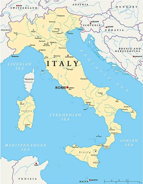 Sardinia - WorldAtlas Map Of Italy Cities, Italy Geography, Italy Sea, Map Of Italy, Sea Map, Rome City, Palermo Sicily, Artificial Lake, Italy Map