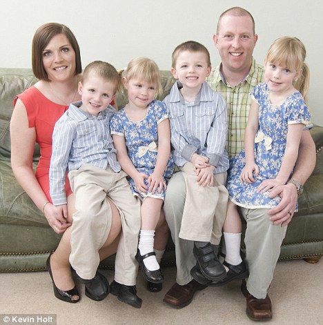 British parents, Hazel Bowden with husband Andrew and their two sets of twins, left to right, Connor and Sarah, Luke and Hannah Multiple Births, Fraternal Twins, Identical Twins, Hot Cocoa Mixes, Double Take, Twin Babies, Three Kids, Baby Names, Twins