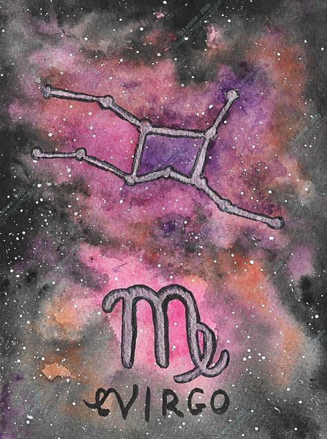 Virgo Painting, Virgo Art Drawing, Virgo Painting Ideas, Virgo Canvas Painting, Virgo Drawing Zodiac, Virgo Vibes Only Painting, Virgo Illustration Zodiac, Virgo Constellation, Watercolor Bookmarks