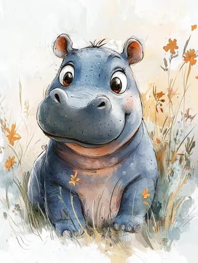 ↑↑↑ Larger size on website 🔸 The illustration shows a cartoon hippopotamus with large eyes and a wide smile, sitting in a field o Hippo Drawing, Watercolor Field, Sitting In A Field, Wide Smile, Office Christmas Decorations, Art Poster Design, Colorful Watercolor, Large Eyes, Office Christmas