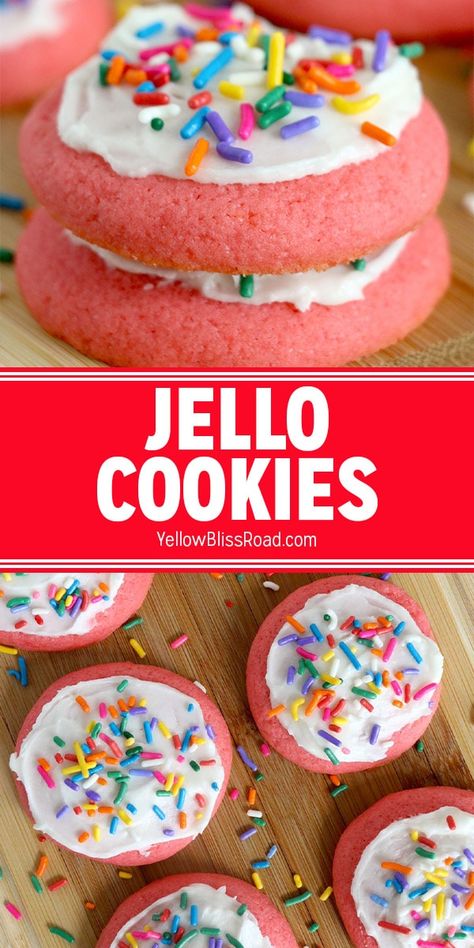 Jello Mix Cookies, Kool Aid Cookies, Cookies Made With Jello, Strawberry Jello Cookies, Colorful Cookies Recipes, Jello Cookies Recipe Easy, Jello Cookies Recipe, Jello Treats, Jello Cookies