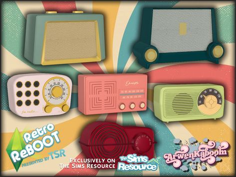 ArwenKaboom's Retro ReBOOT Radios II Ts4 Retro Cc, Sims 4 50s, Sims 4 50s Cc, Sims 4 Retro, 50s Clothes, 50s Hair, Sims Download, Sims 4 Decades Challenge, Furniture Cc