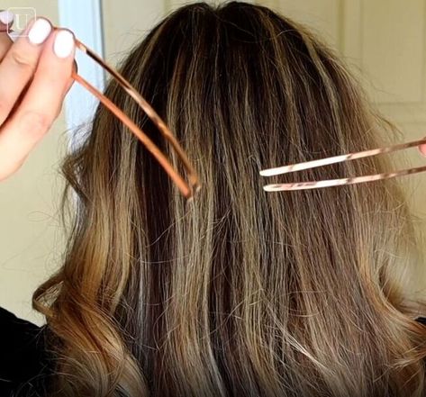 This is a guide to using u-shaped hair pins. Learn how to create different French pin hairstyles with this simple step-by-step hair tutorial. How To Use A Hair Fork Hairstyles, French Fork Hair, How To French Hair Pin, U Shape Hair Pins Hairstyles, French Pins Hair, Hairstyles Using Hair Pins, Hair Pins Tutorial, French Twist With U Pin, Hair Fork Hairstyles Tutorial