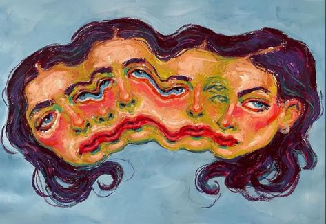 Distorted Face Drawing, Malena Bozzini, Funky Art Inspiration, Mixed Emotions Art, Distortion Art Drawing, Fantastic And Strange, Expressive Illustration, Distorted Face, Grunge Artwork