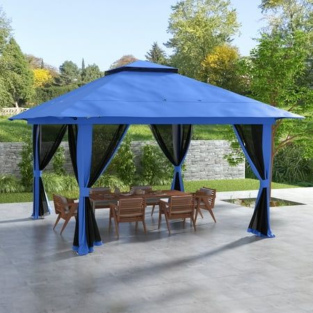 Whether it's a camping trip, cookout, or just a place to protect your outdoor couch, Outsunny's pop-up gazebos go up in minutes. Coming with a carrying bag, they roll wherever you want. They unfold fast to provide UV50+ protection. Stakes, ropes, and sandbags work together to stabilize your outdoor canopy tent on soft ground, and holes on top drain away rain in case it isn't taken down on time. With mesh walls on the sides, you can enjoy the breeze while guests with wings are uninvited. Size: 15 Portable Canopy, Steel Gazebo, Camping Canopy, Canopy Tent Outdoor, Outdoor Canopy, Gazebo Tent, Instant Canopy, Canopy Shelter, Pop Up Canopy Tent