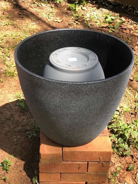 DIY Solar Water Fountain Under $50 • Southern Chick Journal Solar Powered Water Fountains Outdoor Diy, Backyard Water Features Diy, Water Fountain Planter Garden Ideas, Making A Water Fountain, Easy Water Feature, Landscape With Water Feature, Solar Powered Bird Bath Fountain, Diy Fountain Solar, Diy Pond With Fountain