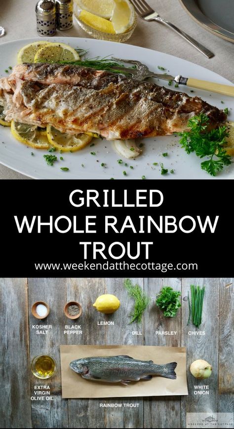 Whole Grilled Rainbow Trout served over lemon slices with parsley
Ingredients: salt, pepper, lemon, dill, parsley, chives, extra virgin olive oil, whole rainbow trout, white onion Whole Trout Recipes Grilled, Fresh Rainbow Trout Recipe, Grilled Rainbow Trout Recipe, Whole Rainbow Trout Recipe, Rainbow Trout Recipe Baked, Whole Trout Recipes, Grilled Trout, Trout Recipes, Whole Fish