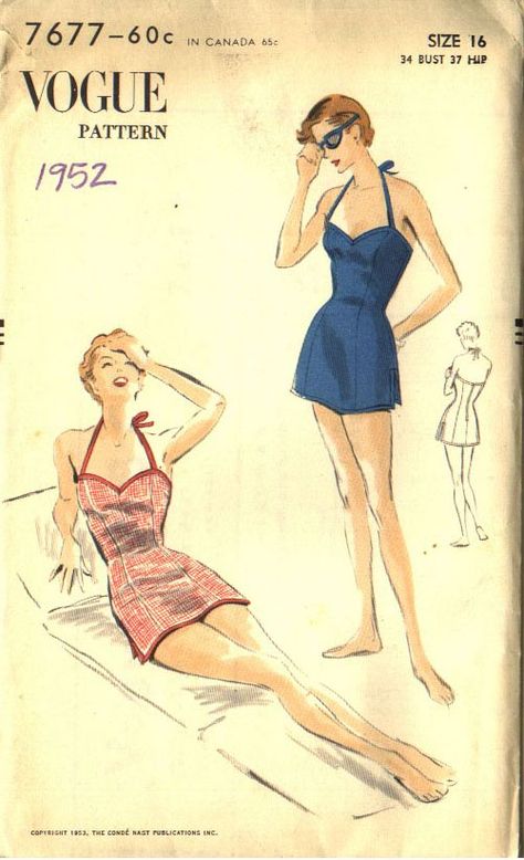 vintage pattern and illustration love on Pinterest | Vintage Sewing P… Vintage Swimsuit Pattern, Vintage Bathing Suit Patterns, Swimwear Sewing Patterns, Vintage Playsuit, Vintage Vogue Patterns, Vintage Vogue Sewing Patterns, Patron Vintage, Sewing Vintage, Under Shorts