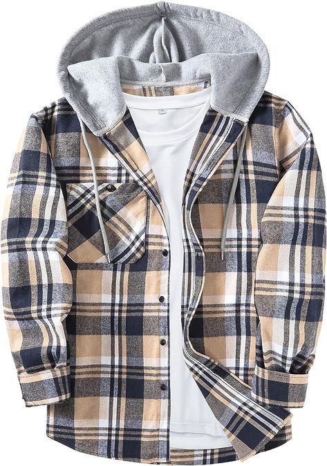 60% Polyester, 40% Rayon Imported Button closure Machine Wash Hoodie And Flannel Outfits Men, Hoodie And Flannel Outfits, Mens Flannel Jacket, Rice Dumpling, Blue Rice, Oversized Long Sleeve Shirt, Oktoberfest Outfit, Flannel Hoodie, Plaid Hoodie