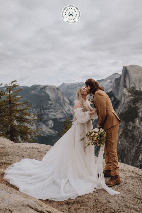 Get inspired by this multi-day Yosemite elopement at Taft Point and Glacier Point. With Half Dome in the background, the bride and groom exchanged vows during a micro wedding ceremony. Photo by Summit and Sur Photography. Yosemite Elopement, Yosemite Wedding, National Park Elopement, Park Elopement, National Park Wedding, California Elopement, Mountain Elopement, Elopement Locations, Adventure Wedding