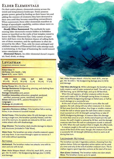 Leviathan Dnd 5e, Water Creatures Dnd, Dnd Leviathan, Dnd Water Monsters, Dnd Elemental Monsters, Dnd Elemental, Dnd Statblocks, Monsters Dnd, Dnd Encounters