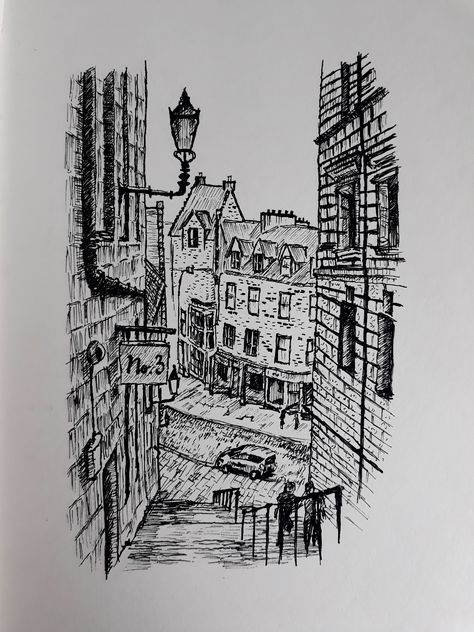 Edinburgh Sketch, Edinburgh Drawing, Edinburgh Art, Building Drawings, Map Drawing, Edinburgh Uk, Street Tattoo, Building Drawing, Pen Art Drawings