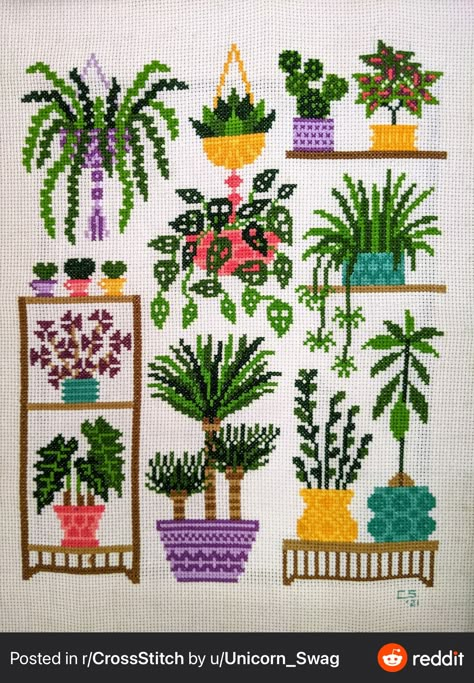 House Plant Cross Stitch, Cross Stitch Plants, Monstera Cross Stitch, Plant Cross Stitch Pattern, Plant Collage, Plant Cross Stitch, Flowers Cross Stitch Pattern, Folk Flowers, Tiny Cross Stitch