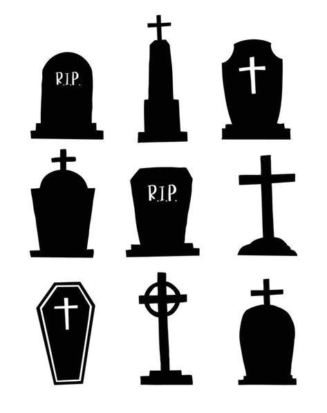 Set of tombstones for halloween objects. Graveyard hand drawn silhouettes on white background. Tombstones For Halloween, Halloween Objects, Tombstone Designs, Halloween Graveyard, Halloween Tombstones, Halloween Painting, Zombie Halloween, Yay Images, Background Background