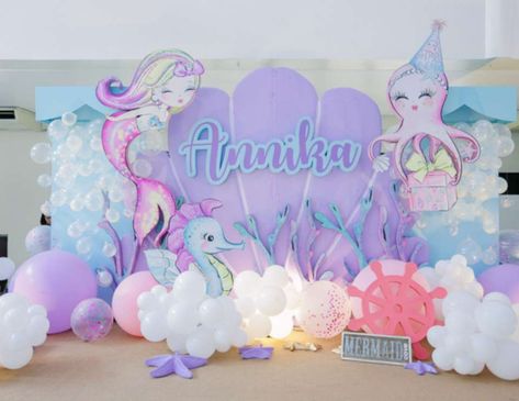 Under the Sea / Birthday "Annika's Under The Sea Themed Birthday Party" | Catch My Party Pink Fairies, Nerf Birthday Party, Mermaid Birthday Party Decorations, Shark Themed Birthday Party, Jasmine Birthday, Mermaid Theme Birthday Party, Pony Birthday Party, Japanese Birthday, Winter Birthday Parties