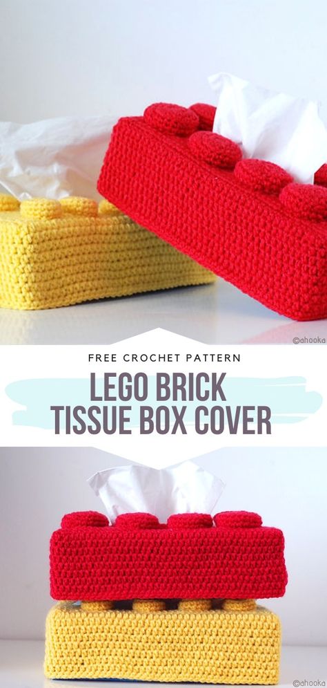 Lego Brick Tissue Box Cover Free Crochet Pattern Easy Flower Granny Square, Lego Crochet, Crochet Accessories Pattern, Tissue Box Pattern, Geeky Crochet Patterns, Flower Granny Square Crochet, Crochet Toilet Roll Cover, Crochet Lego, Crochet Box