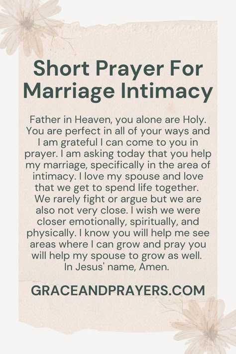 Seeking prayers for marriage intimacy? We hope you can use these 5 prayers for the emotional, physical and spiritual intimacy of your marriage! Click to read all prayers for marriage intimacy. Marriage Prayer Intimacy, Prayers For My Husband Marriage, Prayer For Troubled Marriage, Prayers For Marriage, Prayer For Marriage, Biblical Declarations, Prayer For Marriage Restoration, Prayer For My Wife, Marriage Covenant