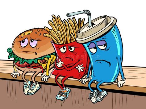 Fast Food Characters, Cafe Doodle, Fries Illustration, Funny Food Pictures, Burger Drawing, Punk Illustration, Burger Vector, Burger Cartoon, Food Characters