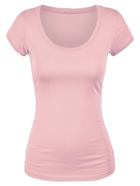 PRICES MAY VARY. Cotton,Spandex Pull On closure Machine Wash 104 percent Cotton 5 percent Spandex light weight stretchy fabric for mobility and comfort Slim fit classic tee recommended to size up Scoop neck and short sleeves perfect for the hot Summer days Light weight fabric great for layering Machine or hand cold wash gentle cycle dry flat Emmaslie women's active basic short sleeves scoop neck t shirt top. Light and stretchy perfect for hot days. Various colors available and great for any occa Pink Short Sleeve Top, Light Pink Top, Scoop Top, Light Pink Shirt, Long Tee Shirts, Pink Shirts, Light Pink Tops, Pink T Shirt, Cute Fit