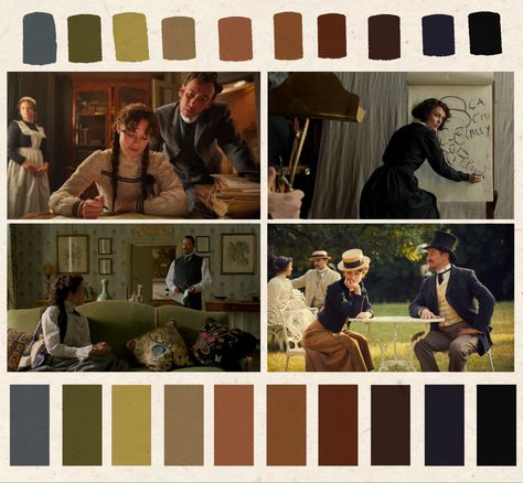 Colette Movie Aesthetic, Titanic Color Palette, 1800s Color Palette, Sound Of Music Color Palette, Little Women Color Palette, Movie Colour Palette, Parisian Color Palette, Cinema Palettes, Color Theory Art Lessons